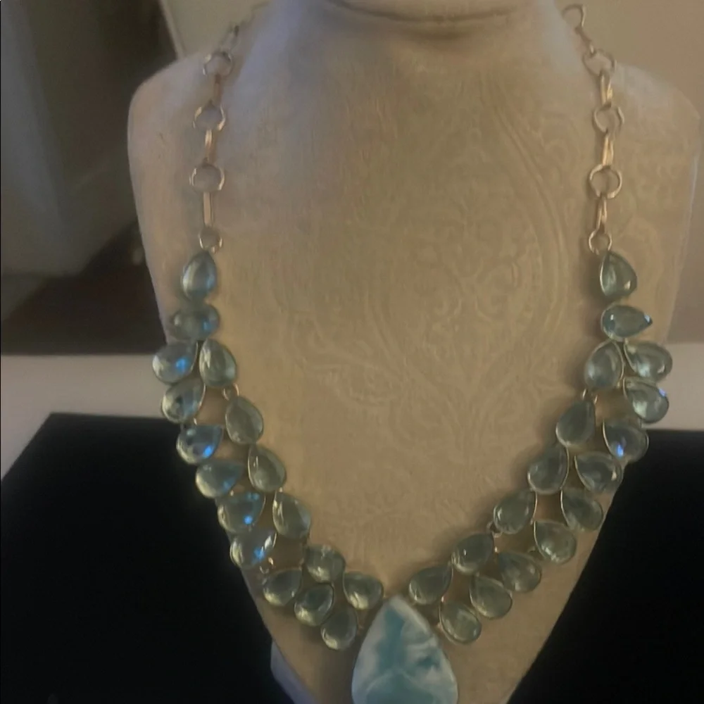 Price Drop Statement pc Larimar Large Stone Blue Topaz Elegant with .925 - Picture 5 of 8